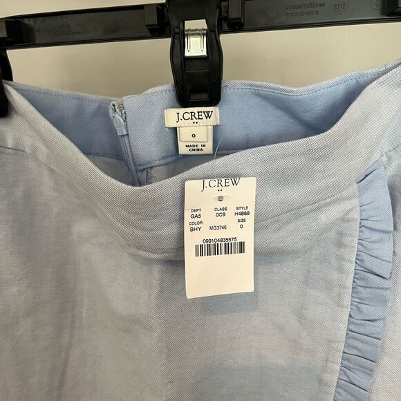 J. Crew NWT Light Blue Oxford Ruffle Pencil Skirt -‎  Size 0 - Picture 2 of 4